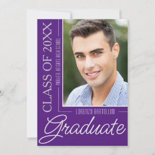 Modern Minimal 1 Photo Purple Graduation Party Invitation