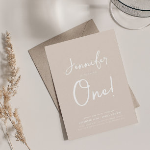 Modern Minimal 1st Birthday Script Champagne  Invitation