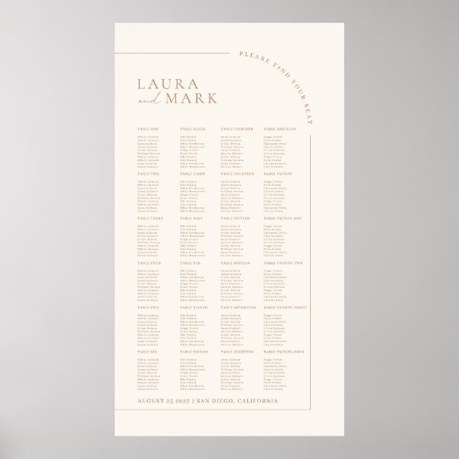 Modern Minimal 240 Guests Wedding Seating Charts (Front)