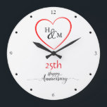 Modern Minimal 25th Wedding Anniversary Gift Ideas Large Clock<br><div class="desc">Celebrate a special anniversary with this modern, minimal wall clock design, featuring a heart with a customisable monogram inside. Perfect for commemorating the 25th wedding anniversary or any milestone year, this clock allows you to personalise both the initials and the year, creating a meaningful keepsake. Its clean and timeless style...</div>