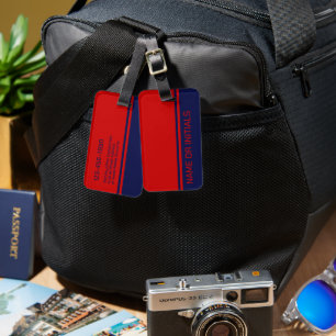 Modern, Minimal 2 Color Design with Name Blue Red Luggage Tag