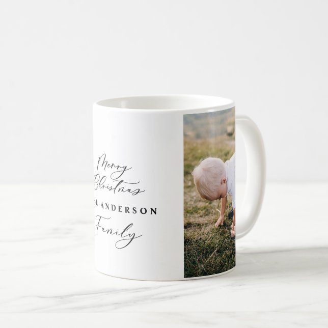 Modern minimal 2 photo Christmas elegant script  Coffee Mug (Front Right)