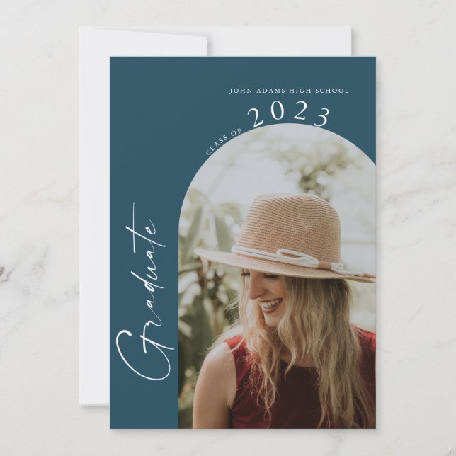 Modern Minimal 2 Photo Navy Blue Graduation Party  Invitation (Front)