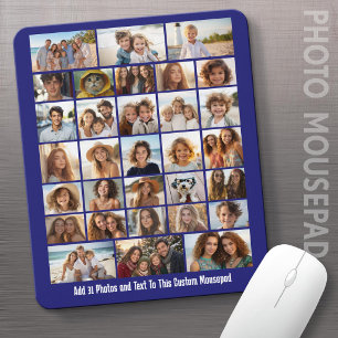 Modern Minimal 31 Photo Collage with Custom Text Mouse Mat
