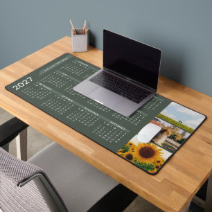 Modern Minimal 3 Photo 2027 Calendar Sage Green Desk Mat