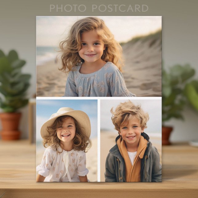 Modern Minimal 3 Photo Collage Postcard (Custom Photo Postcard)