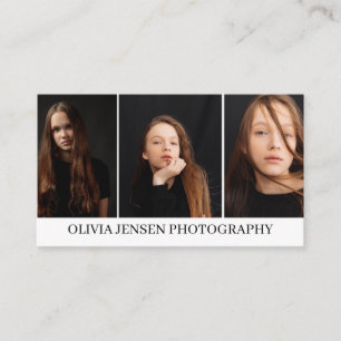 Modern & Minimal 3 Photo Layout Photography Business Card