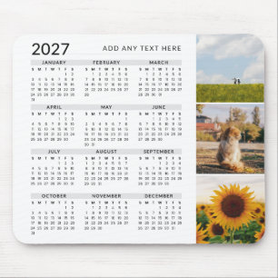 Modern Minimal 3 Photo Personalised 2027 Calendar Mouse Mat