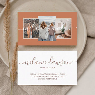 Modern Minimal 3 Photo Social Influencer Orange Business Card