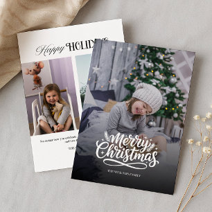 Modern minimal 3 photos Christmas Holiday Card