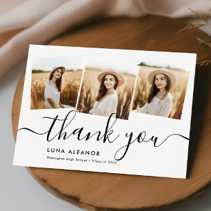 Modern Minimal 4 Photo Collage Script Graduation Thank You Card