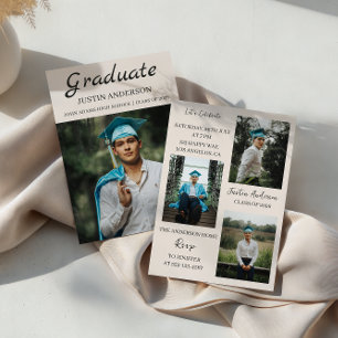 Modern Minimal 4 Photo Graduation Party Invitation