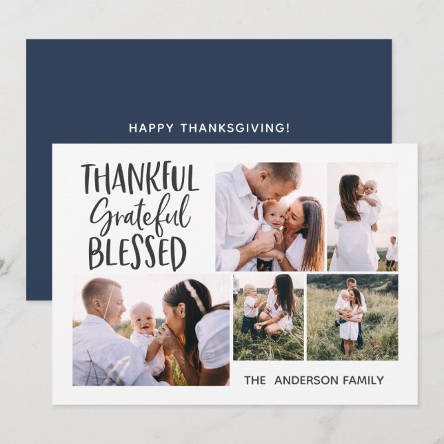 modern minimal 4 photo thanksgiving july 4th holid holiday card (Front/Back)