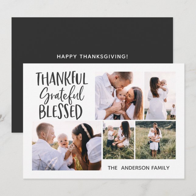 modern minimal 4 photo thanksgiving july 4th holid holiday card (Front/Back)