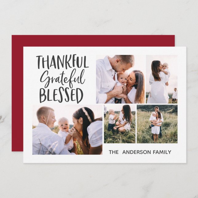 modern minimal 4 photo thanksgiving july 4th holiday card (Front/Back)