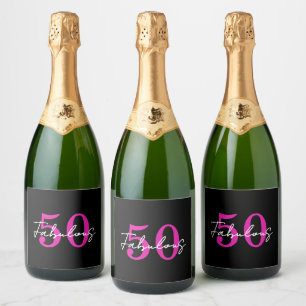 Modern Minimal 50 Fabulous 50th Birthday Party Sparkling Wine Label