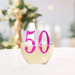 Modern Minimal 50 Fabulous 50th Birthday Party Stemless Wine Glass