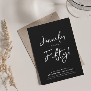 Modern Minimal 50th Birthday Script Black Invitation