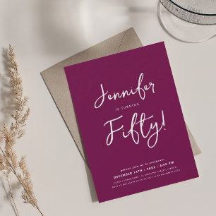 Modern Minimal 50th Birthday Script Magenta Invitation