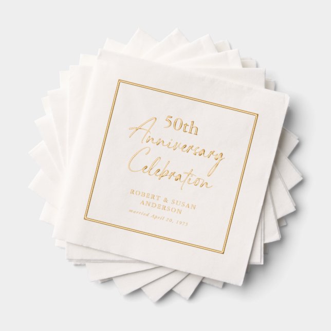 Modern Minimal 50th Wedding Anniversary Gold Foil Napkins (Insitu (Stacked))