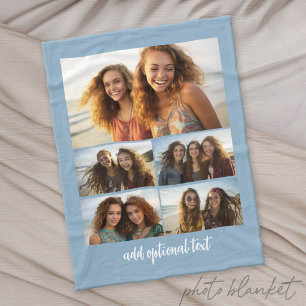 Modern Minimal 5 Photo Collage with Text Fleece Blanket