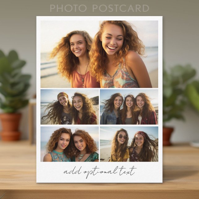 Modern Minimal 5 Photo Collage with Text Postcard (Photo Postcard - Add Your Photos for a unique greeting card)