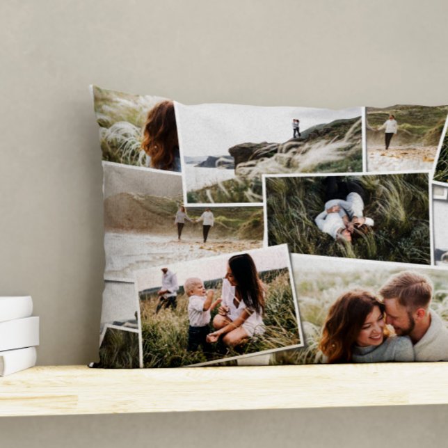 Modern minimal 5 photo elegant unique family lumbar cushion (Creator Uploaded)