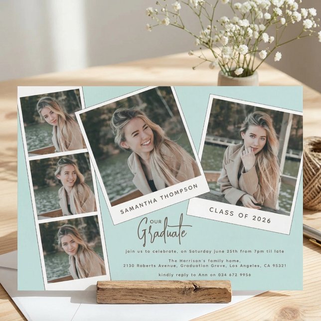 Modern Minimal 5 Photo Graduation Party Invitation (Creator Uploaded)