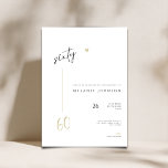 Modern Minimal 60th Birthday Party Invitation<br><div class="desc">This minimal and elegant 60th birthday invitation is perfect for a birthday party or dinner. Design features an handwritten font and modern minimalist design with a golden heart. You can change the colours,  name,  location and date,  and other details,  just click «Personalise».</div>