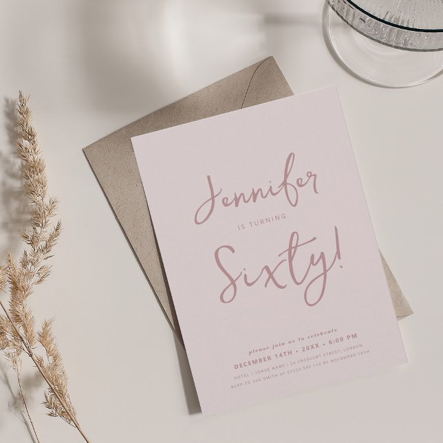 Modern Minimal 60th Birthday Script Blush Pink  Invitation (Modern Minimal 60th Birthday Script Blush Pink Invitation)