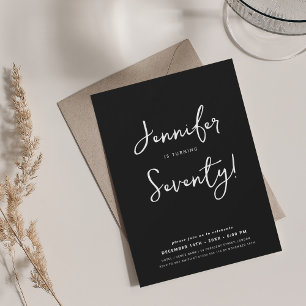 Modern Minimal 70th Birthday Script Black Invitation