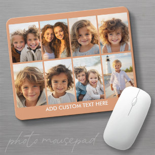 Modern, Minimal 8 Photo Collage with Text Mouse Mat