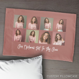 Modern Minimal 8 Photo Grid Collage - Rose Pillowcase