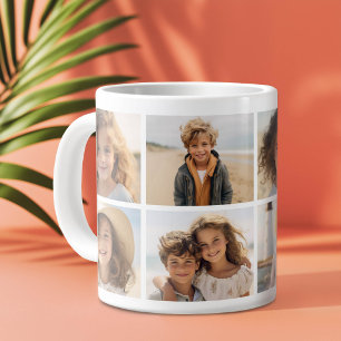 Modern Minimal 8 Photo Grid Collage - White Large Coffee Mug