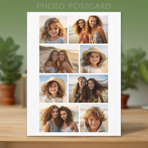 Modern Minimal 8 Photo Grid Collage - White Postcard