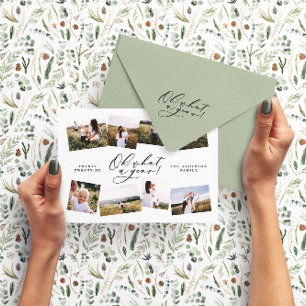 Modern minimal 8 photo new year black family holiday card