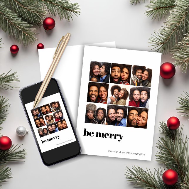 Modern Minimal 9 Square Holiday Christmas Photo (Modern Minimal 9 Square Holiday Photo Instant Download Christmas Card)