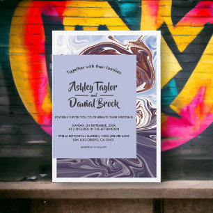 Modern Minimal Abstract Art Navy Elegant Wedding Invitation