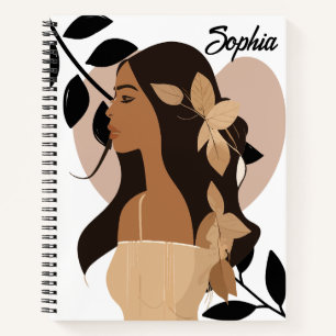 Modern Minimal Abstract Boho Girl Custom Name  Notebook