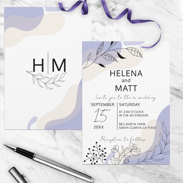 Modern Minimal Abstract Botanical Line Art Wedding Invitation (Creator Uploaded)