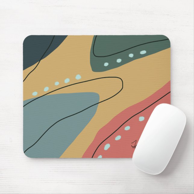 Modern minimal abstract geometric autumn pattern mouse mat (With Mouse)