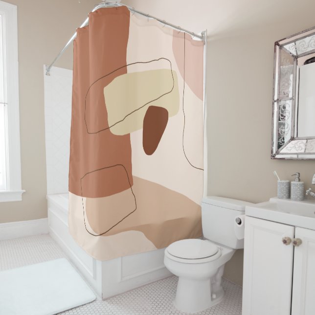Modern minimal abstract geometric brown figures shower curtain (In Situ)