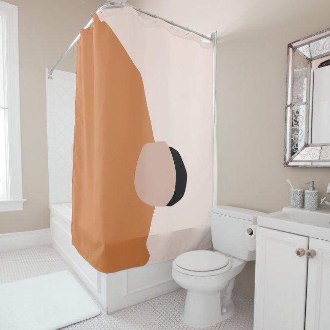 Modern minimal abstract geometric brown pink black shower curtain (In Situ)
