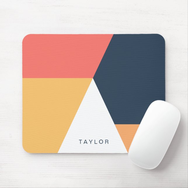 Modern minimal abstract geometric orange navy blue mouse mat (With Mouse)