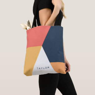 Modern minimal abstract geometric orange navy blue tote bag
