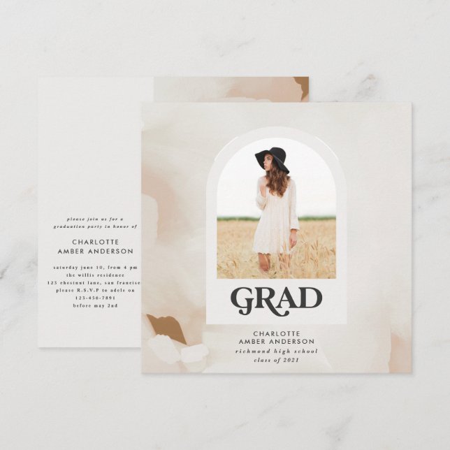 Modern minimal abstract photo collage graduate invitation (Front/Back)