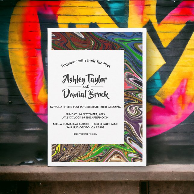 Modern Minimal Abstract Wavy Oil Painting Wedding Invitation (Creator Uploaded)