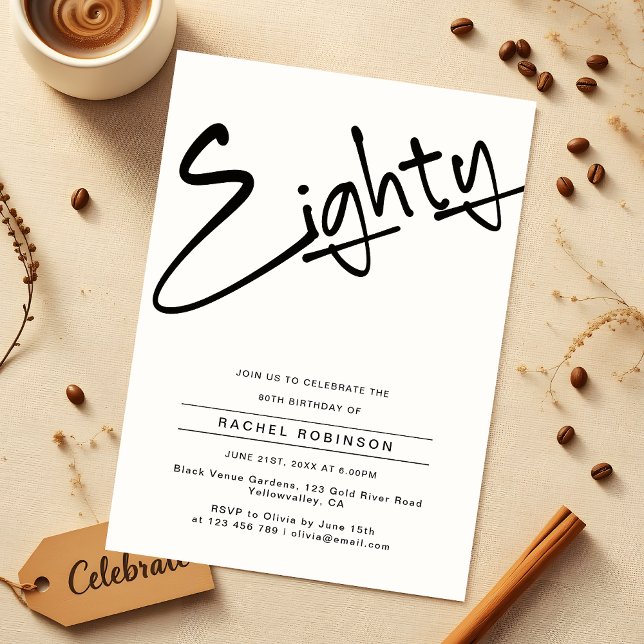 Modern Minimal Adult Eighty 80th Birthday Party Invitation (Creator Uploaded)