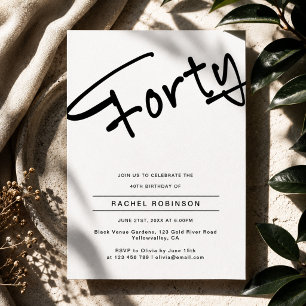 Modern Minimal Adult Forty 40th Birthday Party Invitation