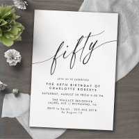 Modern Minimal Airy Black and White 50th Birthday
